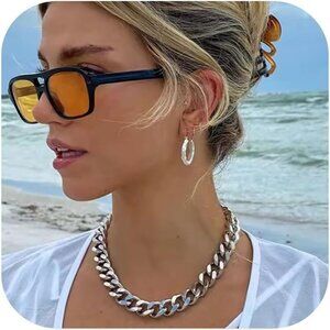 Unisex 18K 16mm- Silver Chunky Cuban Link Curb Chain Necklace Hip Hop Punk